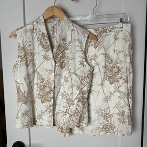 100% Linen Two Piece Tailored Skirt & Top European Quiet Luxury Natural Fabric